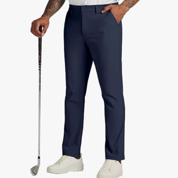 Men's Golf Pants Navy Stretch Quick Dry Work Casual Dress Trousers Size 38W/32 - Picture 1 of 5